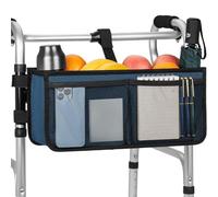 Walker Basket for Folding Walker with Cup Holder, Detachable Foldable Walker Storage Bag, Large Capacity Walkers Carry Storage for Seniors Caddy Accessory, Blue, 16.5 inches (L) x 5.7 inches (W) x 7.5