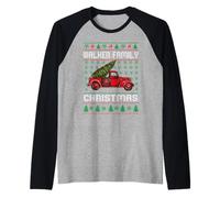 Walker Family Ugly Christmas Sweater Red Truck Funny Xmas Raglan Baseball Tee
