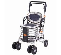 Walker, Folding 4 Wheel Shopping Trolley with Rollator Walker Adjustable Height Lightweight Push Pull Shopping Cart Bag Luggage Grocery Trolley kxtmm