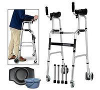 Walker,Folding Walkers with Seat and Armrest Pad,Can Sit Or Push Multifunction Pulley Disabled Person Walking Rehabilitation Equipment,Adjustable Wheels (8-Gear adjustments) kxtmm