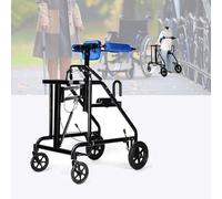 Walker for Children, Standing Frame, Walking Aid Height Adjustable with Seat, Kids Upright Walker with Stainless Steel Frame, 6 Wheels Mobile Rollator, 90-130CM, Red