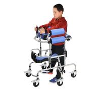 Walker for Children with Foldable Belt Seat, Standing Walker for The Disabled, Adjustable Height Width, Disabled Auxiliary Equipment Rehabilitation Training Walking Aid (Blue)
