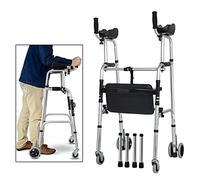 Walker for Seniors Walking Frame,Lightweight Folding 4 Wheel Rollator Walker with Padded Seat,Foldable Adjustable Walker Assist Equipped with Arm Rest Pad Rollator W