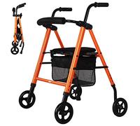 Walker for The Elderly Portable and Portable Folding Multifunctional Four-Wheel Walker Walking Aid Lockable Brake Height-Adjustable Transport Rest Chair Double,
