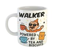 Walker Powered by Tea and Biscuits Funny Gift Mug for Retirement Parties, Birthdays, Fathers, Uncles, Appreciation Gifts
