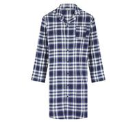 Walker Reid Mens Blue Checked Nightshirt Polycotton Button Up Long Sleeve Nightwear (XXL)