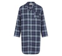 Walker Reid Mens Navy Check Nightshirt Cotton Button Up Long Sleeve Nightwear (Small)