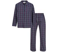 Walker Reid Mens Navy Check Pyjamas Cotton Button Up Traditional Long Sleeve PJs Set (XXL)