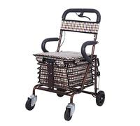 Walker,Shopping Cart for The Elderly/Folding Scooter with Seat/Can Sit On Four Wheels for Shopping and Leisure Walker Trolley/Steel Tube Bracket + Oxford Bag Trolley kxtmm