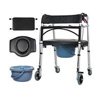 Walker,Shower Commode Chair with Pot for Seniors | Folding Rollator Walker with 4 Wheels - Adjustable Height - Walking Frame Transport Chair with Handbrake and Flip L