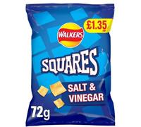 Walker Squares Crisps (18 x 72g Sharing Bags, Salt & Vinegar) Potato Snacks With Angles