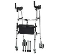 Walker, Stand Upright Walker with Armrest, Adjustable Height 4 Wheels Walker, Tall Adult Seniors People with Disability Walker,with Seat
