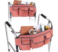 Walker Tote Bag with Cup Holder, Walking Frame Bag, Walker Basket, Folding Walker Attachment Hands-Free Storage Basket Mobility Aid Accessory Pouch for Elderly(Orange)