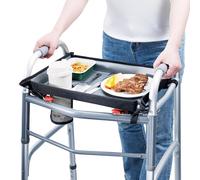 Walker Tray for Folding Walker, Tray for Walkers for Seniors, Universal Walker Tray with Cup Holder, Raised Rim, Waterproof, Load-Bearing Capacity 10 lbs Fits Most Standard Folding Walkers