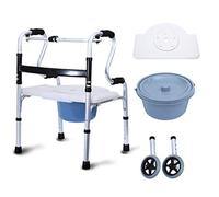 Walker,Walking Frame Lightweight Aluminium Folding Adjustable Height Walking Frame with Wheel Seat Potty for Home Or Outdoor Use (B) kxtmm