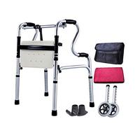 Walker, Wheeled Folding Rollator Walker - Adjustable Height Shower Chair with Reversible Pad and Cotton Cover,Transport Trolley with Carry Bag and Ski Mat,Mobility Aid for Elderly Handicap Little