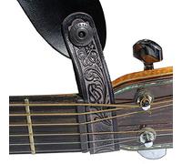 Walker & Williams AT-2 Black Carving Leather Acoustic Guitar Strap Button Headstock Adaptor