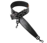 Walker & Williams BS-74-BLK Premium Gloss Black Leather Double Padded Clip Style Banjo Strap