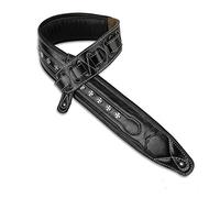 Walker & Williams C-35-BLK Smooth Texture Premium Black Full Grain Leather Soft Padded Guitar Strap with Metal Crosses For Acoustic, Electric, And Bass Guitars, Black