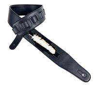 Walker & Williams CVG-115 Black Leather Padded Guitar Strap Hand Tooled Feather