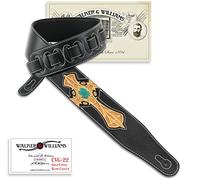 Walker & Williams CVG-22 Padded Leather Guitar Strap with Hand Tooled Christian Cross
