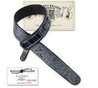 Walker & Williams DLX-282 Black Leather Padded Guitar Strap with Embossed Tooling
