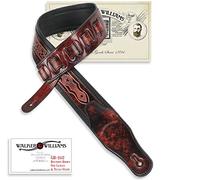Walker & Williams GB-162 Black Cherry Padded Guitar Strap with Oak Leaves & Texas Star