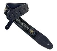 Walker & Williams GE-102 Antique Black Tooled Barcelona Weave Padded Strap with Brass Conchos