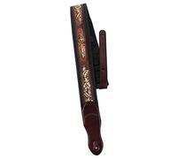 Walker & Williams KB-02-BRN Rustic Brown Carving Leather Padded Guitar Strap With Floral Skull & Cross