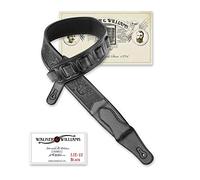 Walker & Williams LIE-12"Weathered" Black Leather Padded Guitar Strap with Embossed Tooling