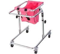 Walker with Wheels, Walkers/Standing Walking Aid, Height-Adjustable Kids Upright Walker with Stainless Steel Frame, 6 Wheels Mobile Rollator(Pink)
