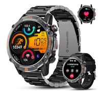 WalkerFit Smart Watch for Men- Answer/Dial Calls with 110 Sport Models,IP68 Waterproof Fitness Watch with Heart Rate Monitor,Android Smart Watch for iPhone Compatible, 1.43" AMOLED Display,Steel Black