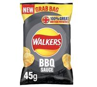 Walkers BBQ Sauce Crisps Multipack - Smoky & Tangy BBQ-Flavored Potato Chips, Case of 32 x 45g Grab Bags