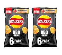 Walkers BBQ Sauce Multipack Crisps (6 x 25g) X 2 Pack, BBQ Sauce Flavour Potato Crisps, Fresh taste guaranteed, No added MSG or artificial colours, Suitable for vegetarians