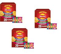 Walkers Classic Variety Crisps Multipack - 20 x 25g Snack Bags - Ready Salted, Cheese & Onion, Salt & Vinegar, Prawn Cocktail - 100% British Potatoes (3x Walker Classic x20 red box)
