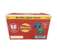 Walkers Crisps Multipack Mixed Flavour Variety Box (Ready Salted, Salt & Vinegar, Cheese & Onion) - 60 x 25g Selection Box