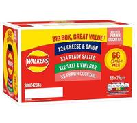 Walkers Crisps Snack Variety Box, 66 Pack - Classic Flavours: Salt & Vinegar, Cheese & Onion, Ready Salted, Prawn Cocktail