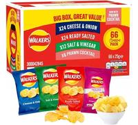 Walkers Crisps Variety Box, 66 Classic Pack, 24 Cheese & Onion, 24 Ready Salted, 12 Salt & Vinegar, 6 Prawn Cocktail, 25g Each