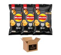 Walkers Crisps Variety Multipack | Assorted Flavours - Classic British Snack Box for Sharing, Lunchbox & Traveling - Family Party Pack Flavored Crispy Snacks (Pack 3, 6xWakers Smokin BBQ Sauce)