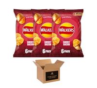 Walkers Crisps Variety Multipack | Assorted Flavours - Classic British Snack Box for Sharing, Lunchbox & Traveling - Family Party Pack Flavored Crispy Snacks (Pack 3, 6xWakers Sizzling Smoky Bacon)
