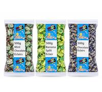 Walkers Eclairs Bundle 1.5kg (Milk Chocolate, Banana Split, Mint Flavour) Individually Wrapped Chewy Toffee Bulk Bag for Sweet Tables & Sharing