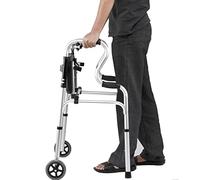 Walkers，Fold Up Walking Aid with Leather Seat Lightweight Elderly Adult Disabled Women Rolling Adjustable Height Inside/Outside Step Assist Double The Comfort