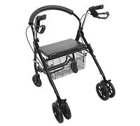 Walkers，Folding 4-Wheel Mobility Aids, Steel Walker Frame for Elderly People with Padded Seat and Carry Bag, Support 136 Kg