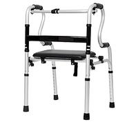 Walkers, Folding Tor Tor Fold Up Walking Aid with Leather Seat,Lightweight Elderly Adult Women Rolling,Adjustable Height Inside/Outside Step Assistth Wheels-No Wheels