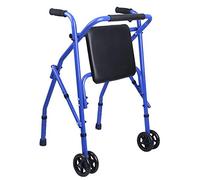 Walkers, Folding Tor Tor Portable Seniors Stand Upright Walker with Wheels,Heavy Duty Foldable Walker with Pu Seat,Aluminum Adjustable Height Adult Step Assist,Blue