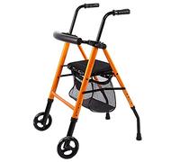Walkers for Seniors Foldable Rollator Four-Wheeled Walker Orange with Wheels Walker Walking Frame Mobility Aid Height Adjustable Shopping Bag Rollator