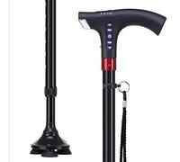 Walkers for Seniors Multifunctional Walking Stick Adjustable Height Portable Crutches with MP3 Music Player Radio Listening LED Lighting Automatic Alarm Function rollator Walker, Durable Mobility Aid