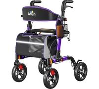 Walkers for Seniors, Rollator Walker with Seat, 350 lb Weight Capacity, 18" Big Seat, 8" All-Terrain Wheels, 6-Level Adjustable Height, Lightweight Aluminum Frame Rollator Walkers for Seniors (Ple)