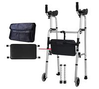 Walkers for Seniors Walker Deluxe Two Button Folding Walker with Wheels,Walker with Handrails for The Elderly Disabled Aluminum Alloy Double Handrail
