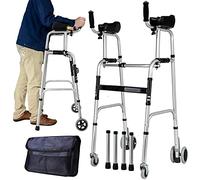 Walkers for Seniors Wheeled Walker Upright Posture Rolling Walker with Armrest Support Pad, Foldable 4 Wheel Walker Rollator, Adjustable Height Elderl